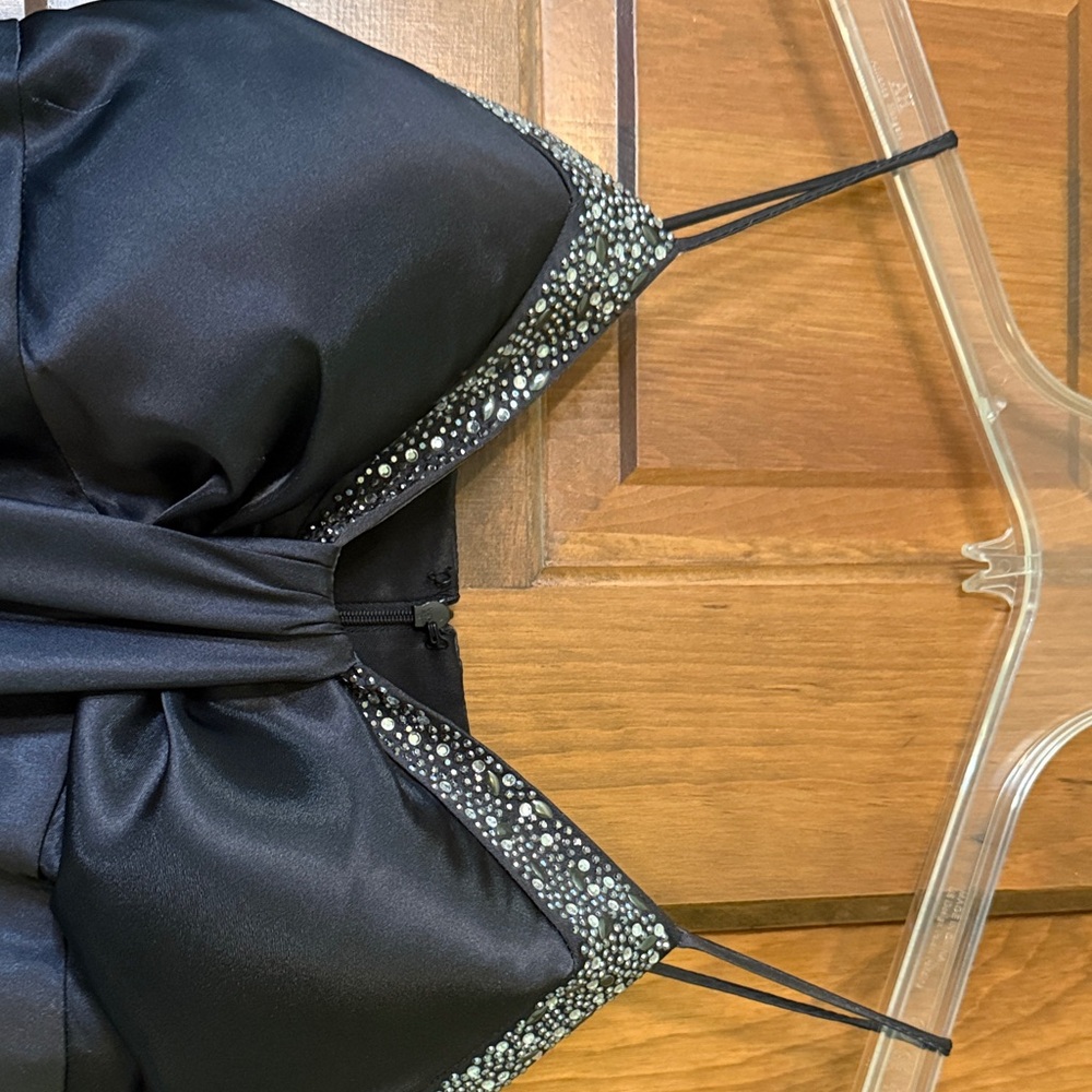 Black and Gray Satin Ombre Long Formal Dress - Picture 4 of 4